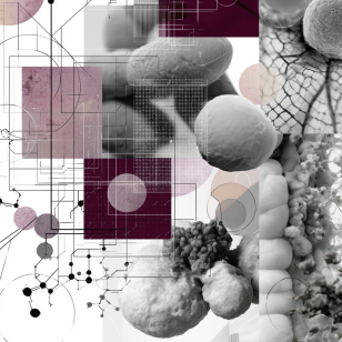 Collage scientifique de cellules et molécules, illustrant la recherche sur le microbiote et l'immunité intestinale