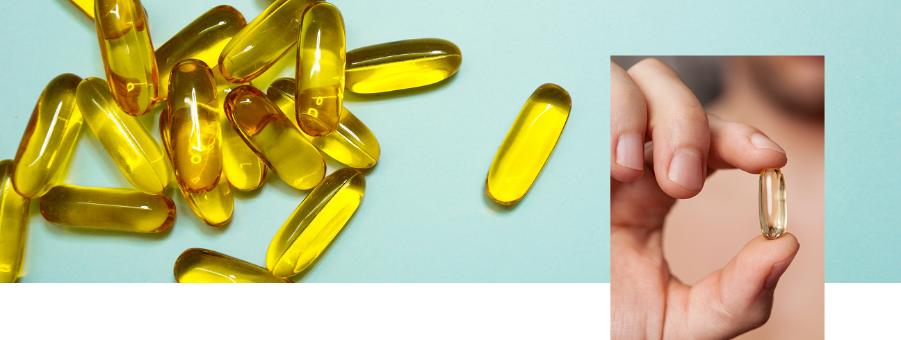Capsules d’oméga-3 et complément alimentaire riches en acides gras essentiels