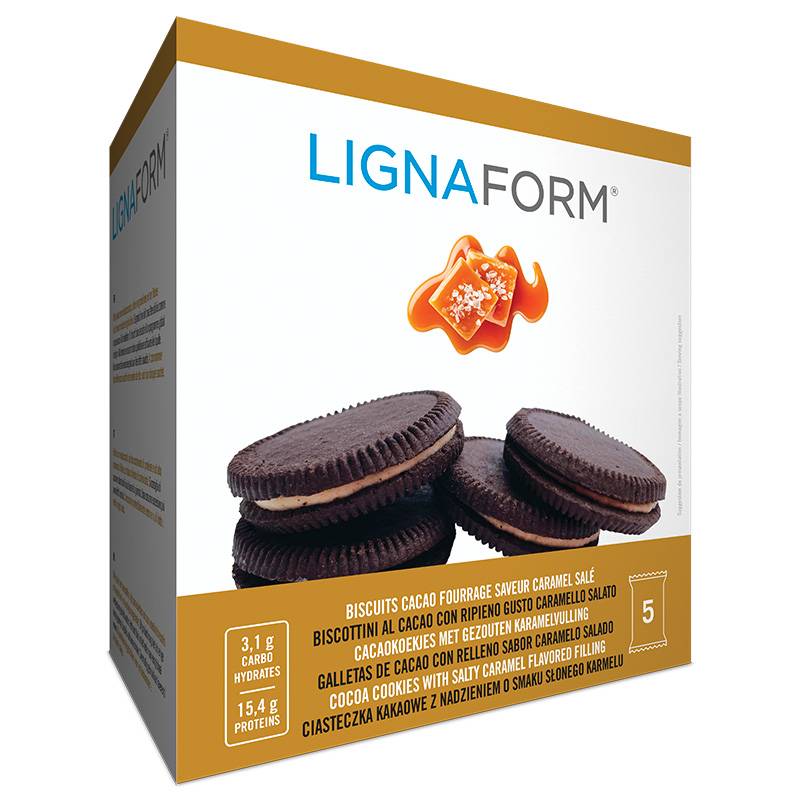 Biscottini al cacao con ripieno gusto caramello salato 