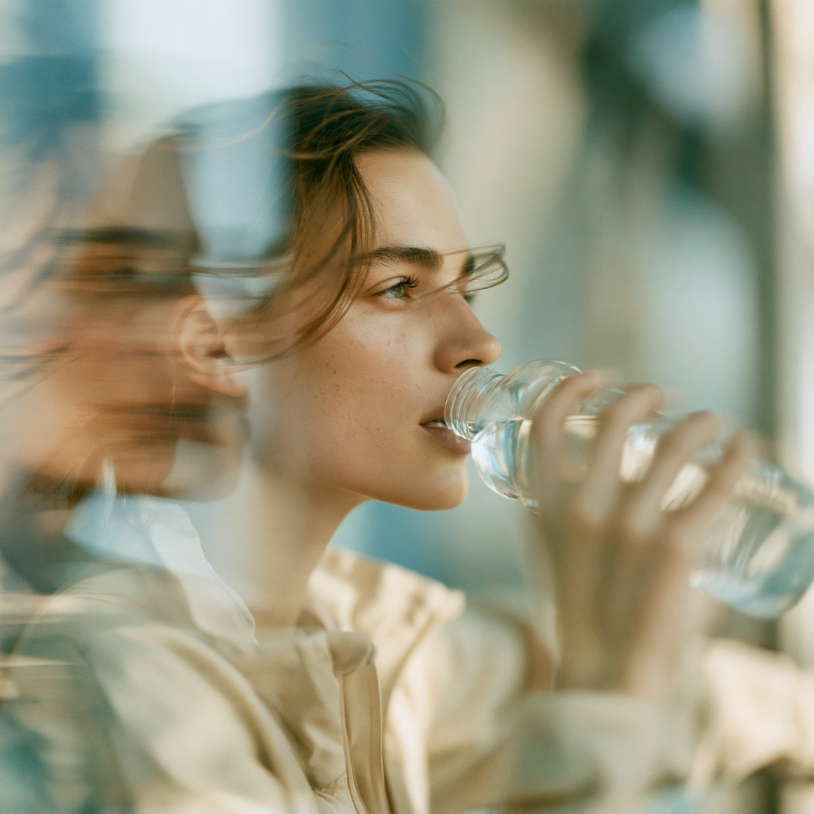 Athlète femme réhydratée buvant une boisson hydratante lors d'une activité physique