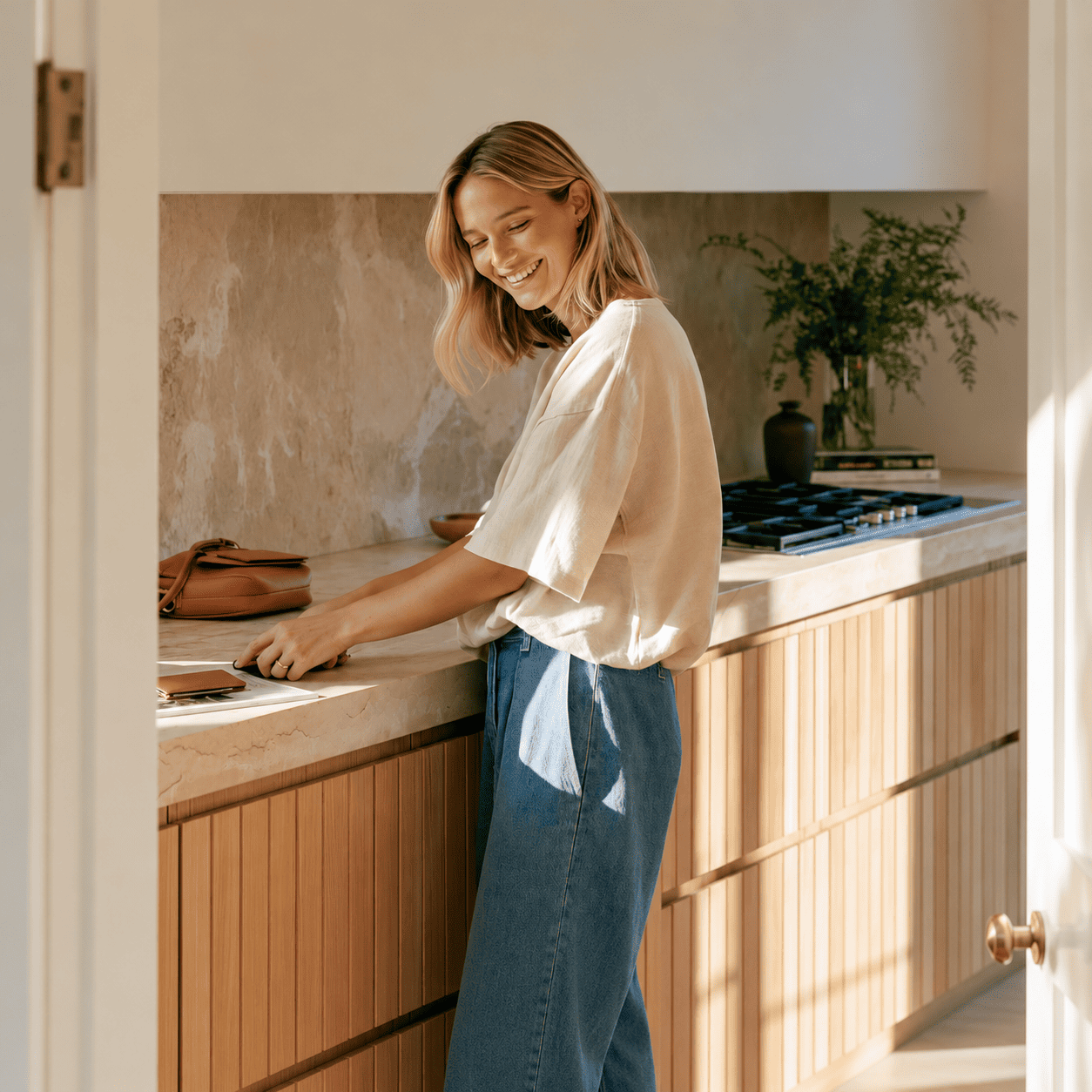 Un homme et une femme partageant un moment convivial dans un intérieur lumineux et épuré