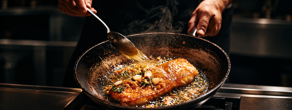 Filet de poisson gras cuisiné à la poêle, exemple d'aliment riche en vitamine D comme le saumon, Therascience