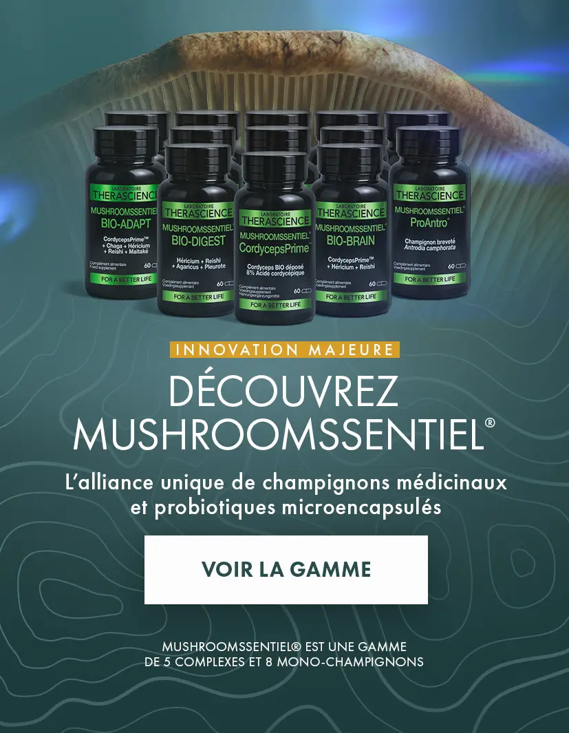 gamme mushroomssientiel de complements alimentaires aux champignons medicinaux et probiotiques microencapsules