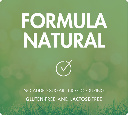 une formule naturelle, sans sucre ajouté, sans colorant, sans ingrédient à base de gluten ou lactose